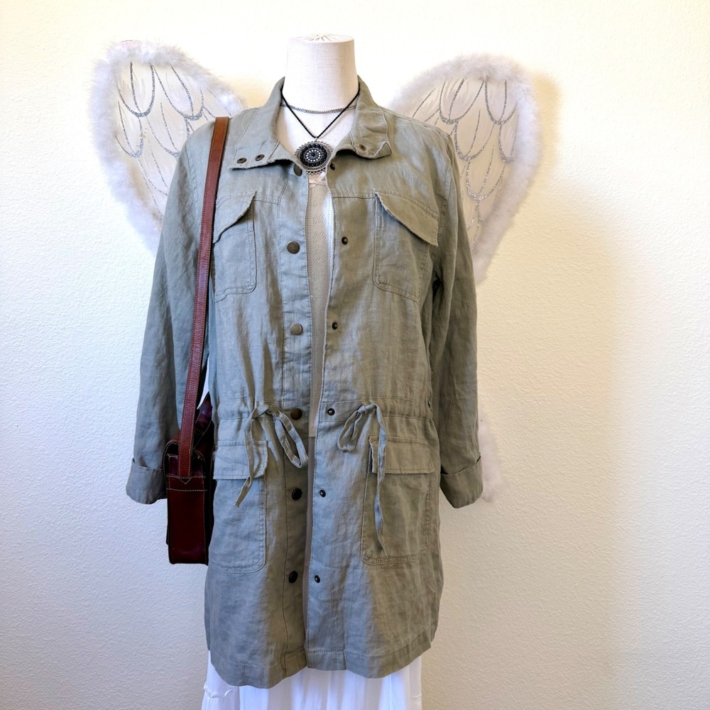 Earthy 100% Linen Utility Jacket‎ Safari Sage Green Granola Girl Shacket